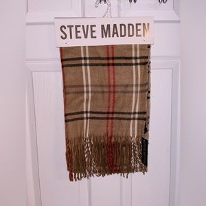 Steve Madden Faux Fur (One Size) Tan/Beige Multicolor Plaid Scarf